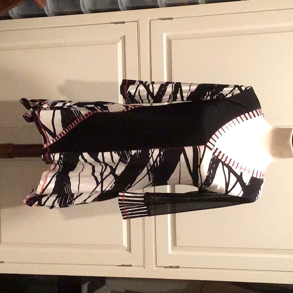 BLACK & WHITE WITH RED ARTISTICALLY DESIGNED TUNIC